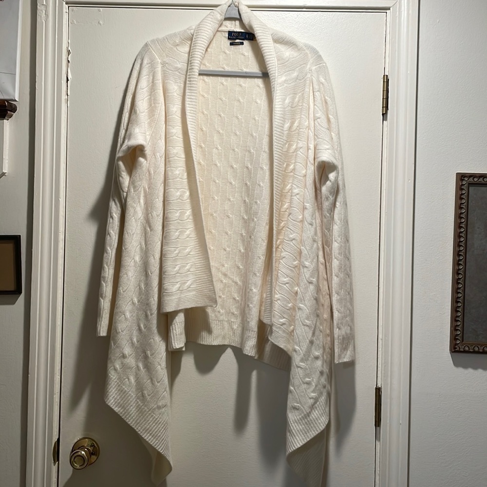 POLO Ralph Lauren Blue Label Cashmere Cable Open Cream Cardigan with Peaks